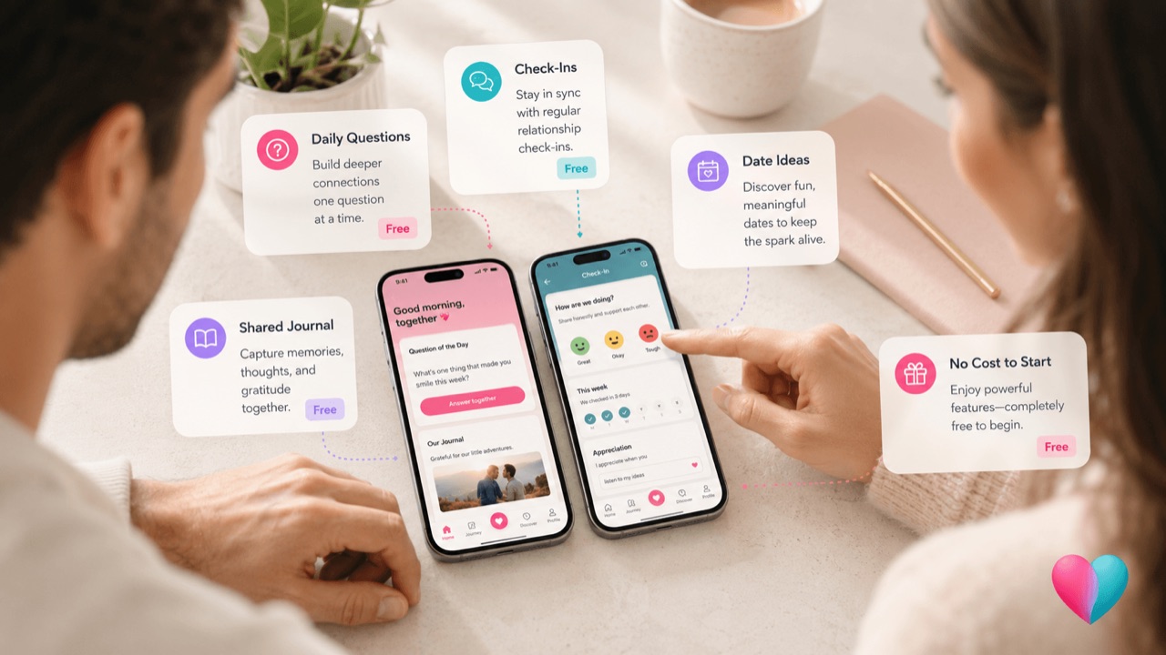 A visual overview of free couples app features and how couples use them