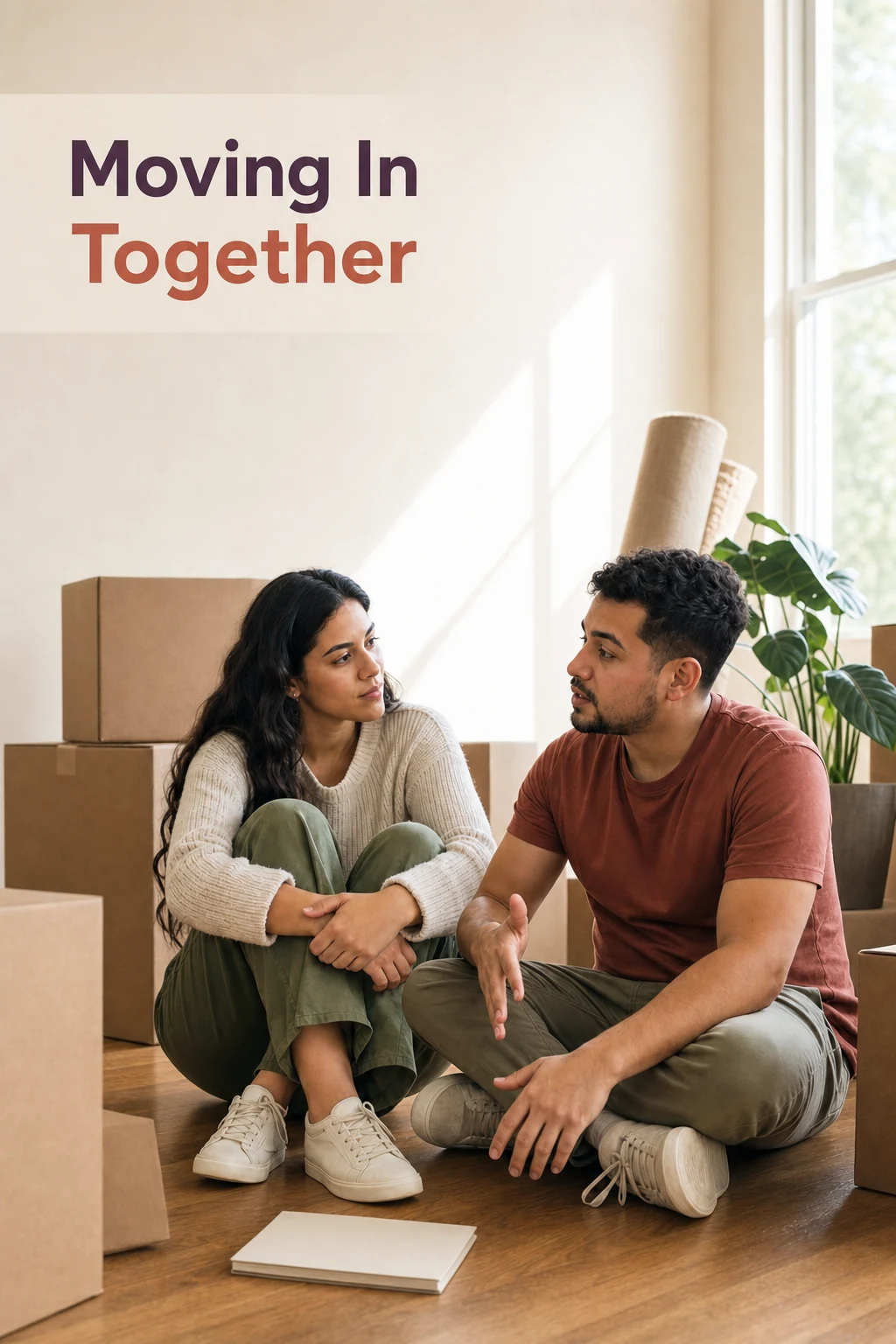 52 questions to ask before moving in together, covering money, chores, space, and the future.