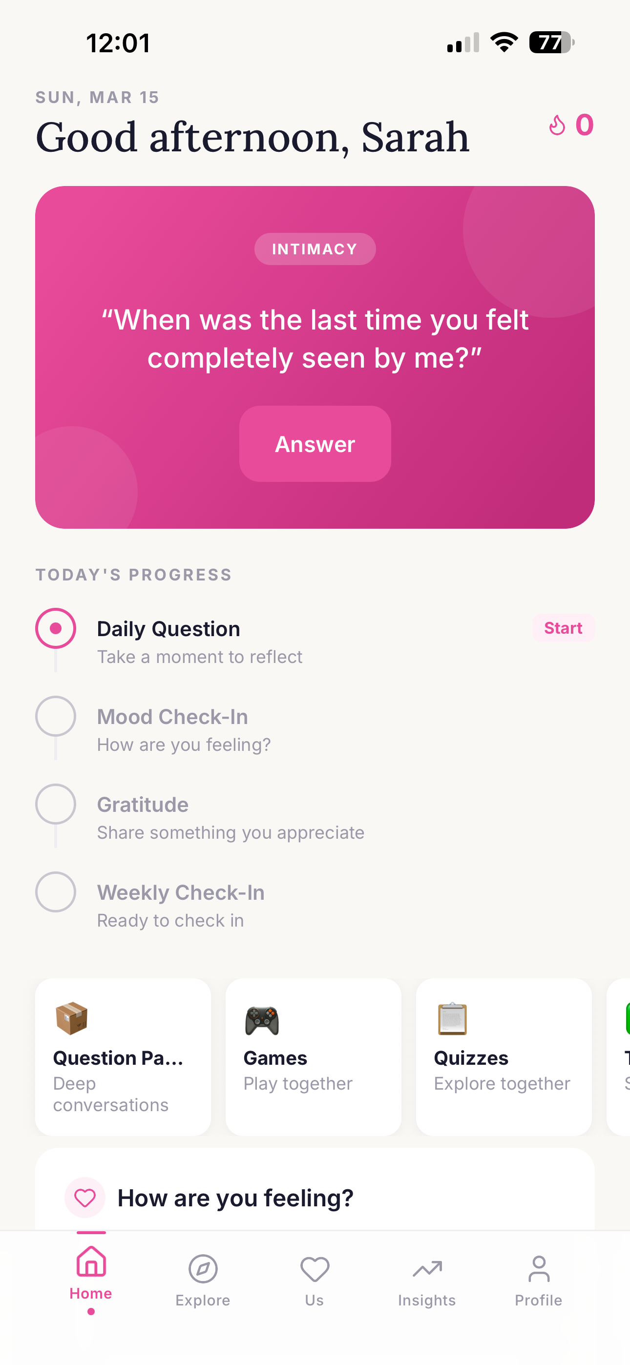 Connected app home screen